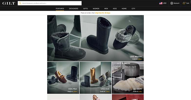 The elegance of the website of the luxury brand Gilt