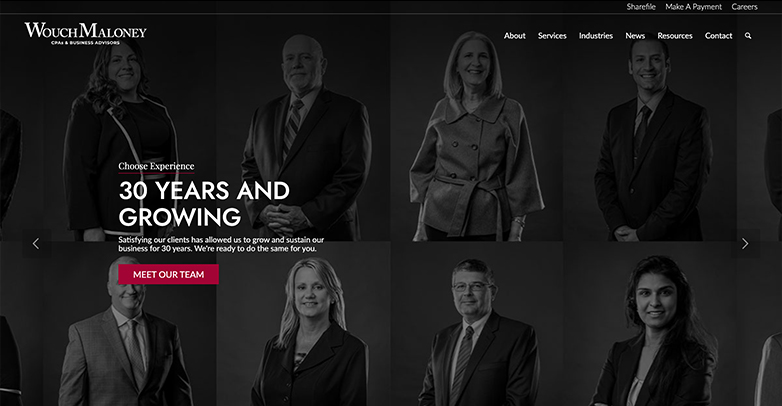 Wouch, Maloney & Co.'s website showcases their 30+ years of experience as a leading certified public accounting firm.