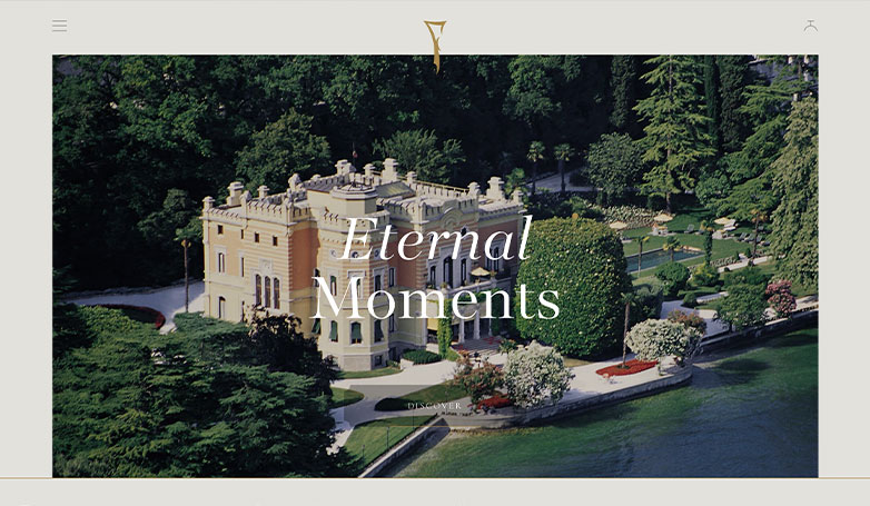 The luxury travel website design of Villa Feltrinelli features an interactive and unique layout with a storytelling style.