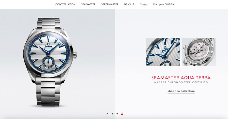 Omega use a slider on its home page to show its best luxury watches.