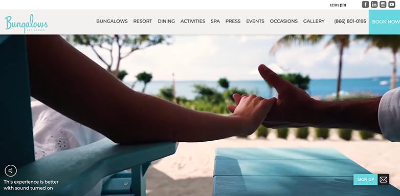 Bungalows is a luxury hotel in the Florida Keys with a wellness-focused brand message, featuring an upscale website design.