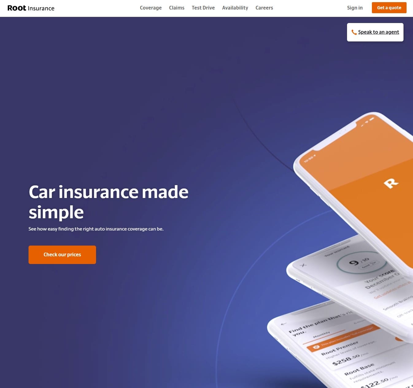 Root Insurance hero section example showcasing the art of simplicity
