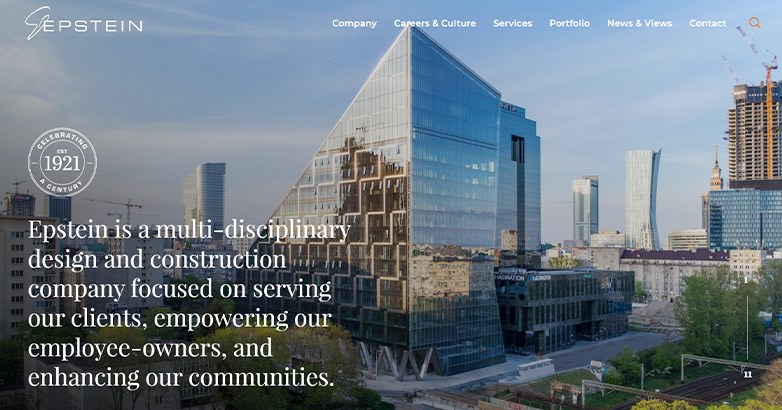 Epstein showcases adept construction website design on their homepage