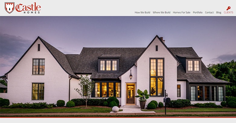 The home page of Castle Homes is a great construction website design example.