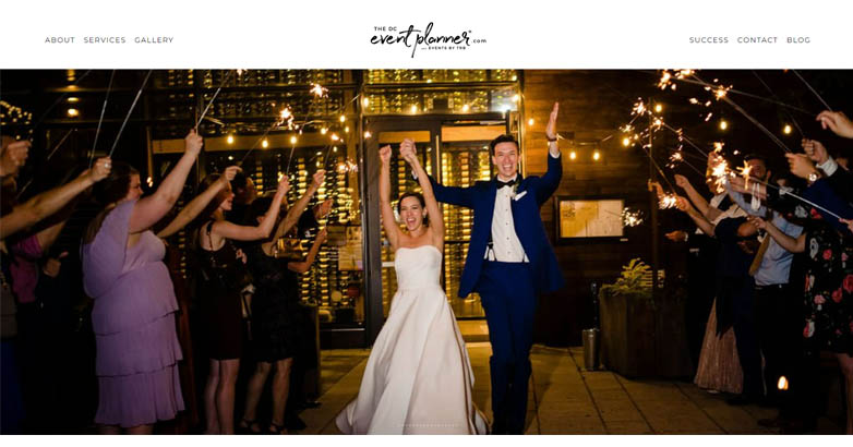 The DC Event Planner website highlights their expertise in various types of events with clean and professional interface design