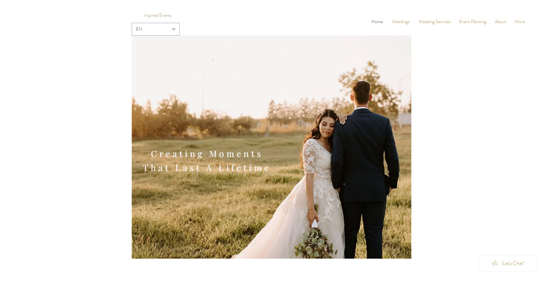 The Inspired Events website with high-quality image, minimalist navigation menu, and elegance website design