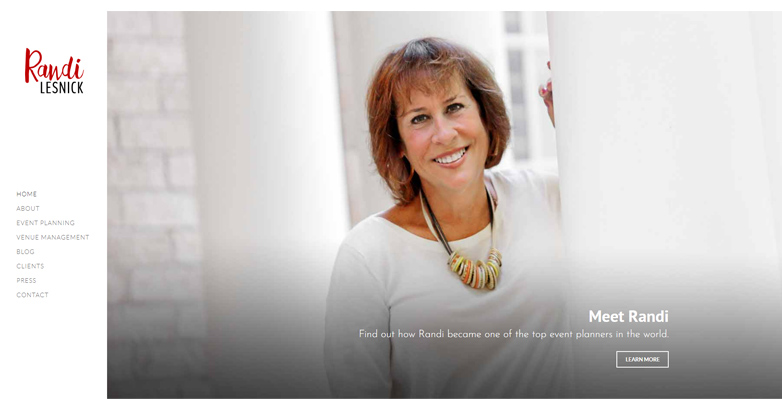 Randi Lesnick website featuring stunning images of Randi and her successful events with engaging and simplicity layout