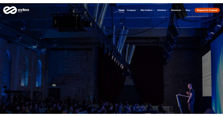 The Endless Events website features striking visuals and robust branding with dynamic design