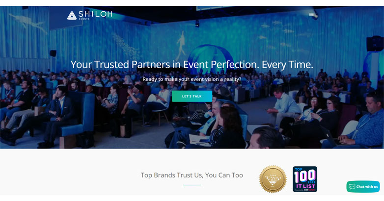 The Shiloh Events website highlights their expertise in event management with high-quality images and user-friendly design