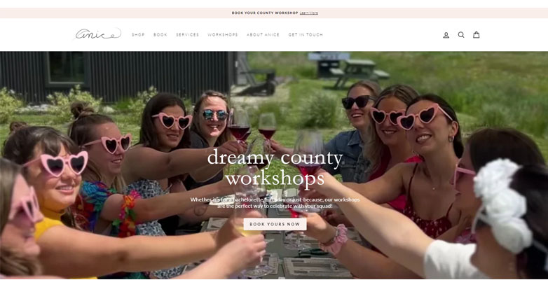 Aesthetic website of the Anice Jewellery with vibrant photo, easy navigation menu and clean website layout