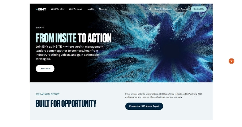 Website design for BNY Mellon, focused on financial services and user-friendly navigation.