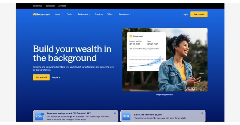 Betterment financial services website design showcasing investing platform UX and automation