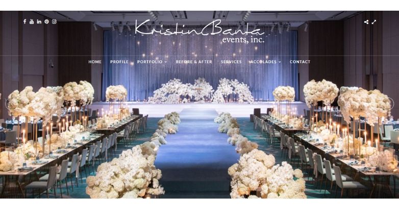 Kristin Banta Events elegant wedding website design featuring luxurious florals and candles, showcasing professionalism design.