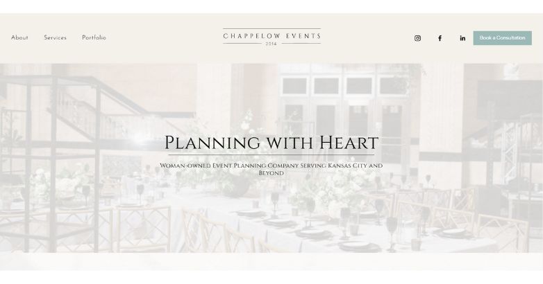 An elegant wedding website for Chappelow Events, highlighting a welcoming atmosphere and easy navigation for potential clients.