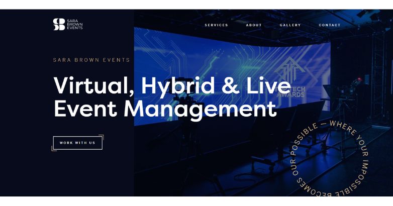 Sara Brown Events' website features a contemporary design for virtual, hybrid, and live event management, emphasizing professionalism.