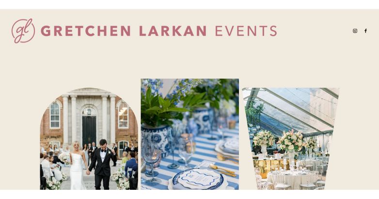 Warm and inviting website design for Gretchen Larkan Events, highlighting luxurious wedding planning with modern typography and refined imagery.