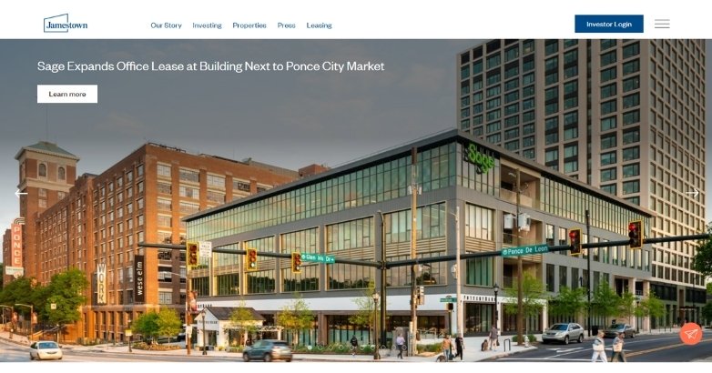 Real estate website with immersive property imagery, clean navigation, and investor-focused content.