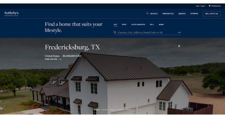 Sotheby’s International Realty website featuring luxury properties and an elegant search experience.