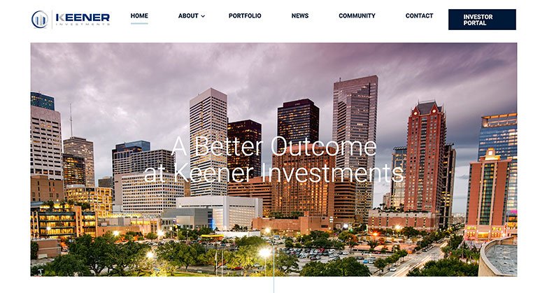 The Keen Investing website is modern and engaging example of Real Estate Investor Design.