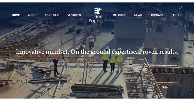 Thor Equities website featuring active construction sites, highlighting their innovative approach and practical investment strategies with clean design.