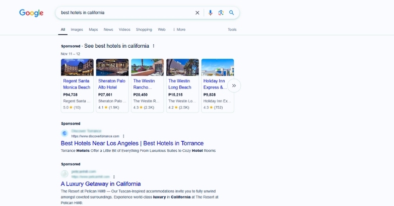 Example of Pay-per-click (PPC) Advertising for resorts