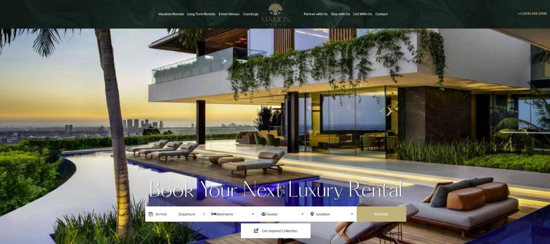 The Maimon Group homepage showcasing a clean homepage with a subtle navigation bar at the top and a search bar at the bottom.