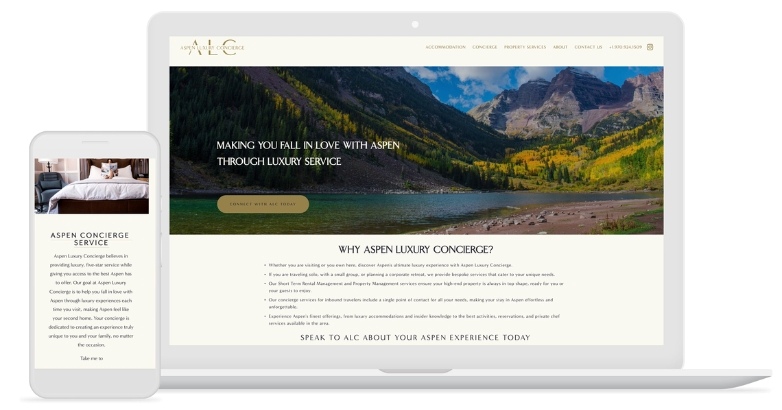 Visual of a luxury hotel web design in Colorado, highlighting Aspen Luxury Concierge's approach to hospitality email marketing.