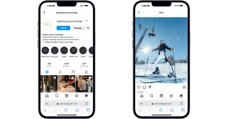 Instagram stories on an iPhone, illustrating mobile social media marketing for hotels and their audience engagement.