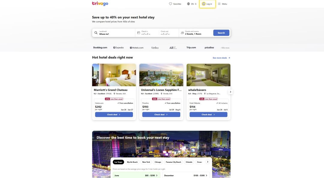 Trivago homepage