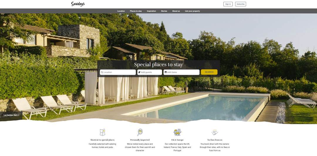 Sawday’s homepage