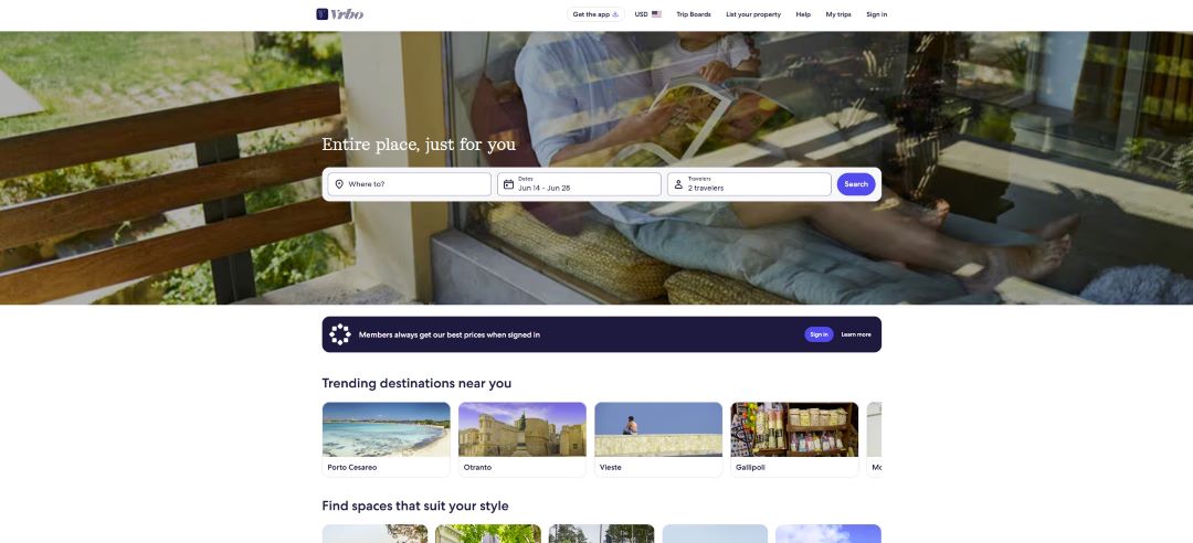 VRBO homepage