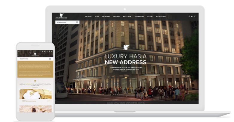 Example of hotel SEO: JW Marriott’s web design highlighting luxury hospitality on mobile and desktop.
