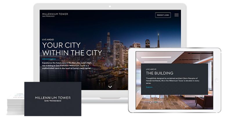 Responsive website design displayed on multiple devices for Millennium Tower showcasing luxury living in San Francisco's skyline