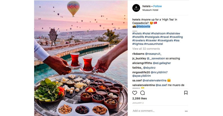 The Museum Hotel Instagram post about their luxury hotels and food services.