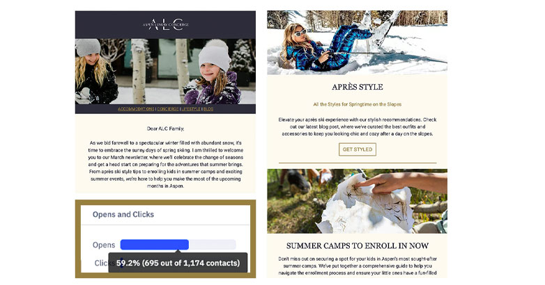 Content marketing newsletter created by Mediaboom and Aspen Luxury Concierge