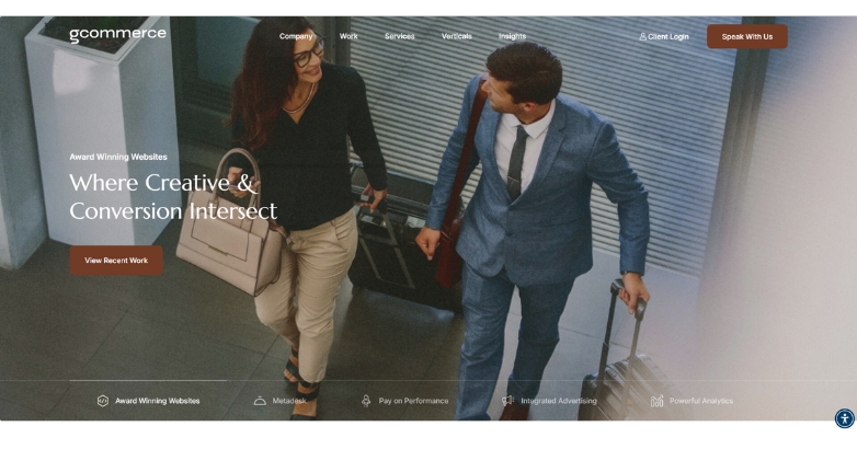 GCommerce website design example, representing a premier hotel marketing agency with a sleek and user-friendly interface.