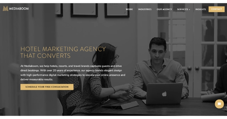 Website design for Mediaboom, showcasing Best SEO Hotel Agencies with a professional layout and user-friendly interface.