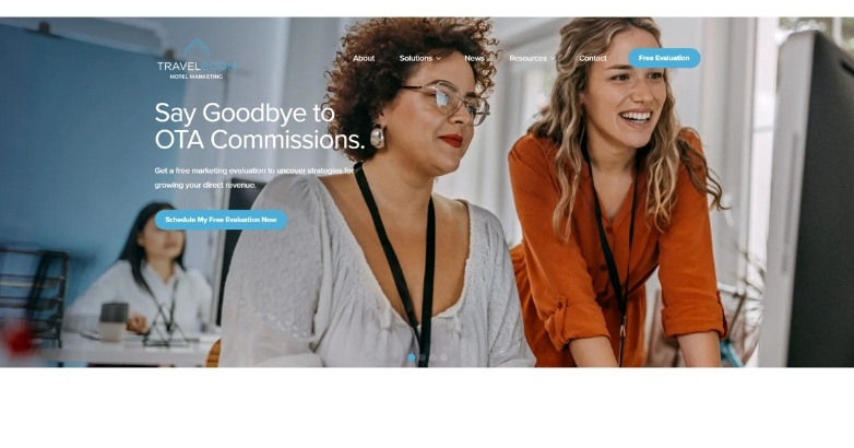 TravelBoom's website, dedicated to connecting individuals with job opportunities in hotel marketing.