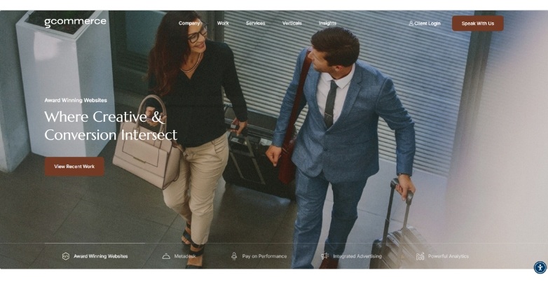 GCommerce website design example, representing a premier hotel marketing agency with a sleek and user-friendly interface.