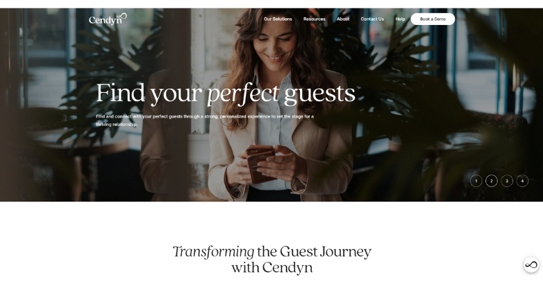 A website featuring minimalist and high-quality images with bold tag line that promote Cendyn's services.