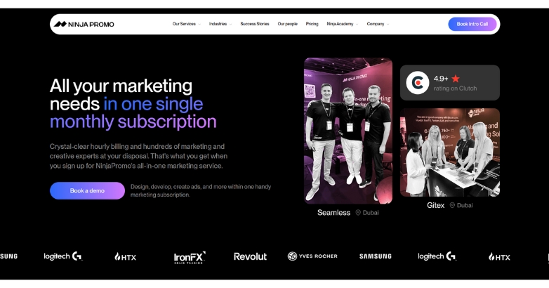 Website homepage for NinjaPromo, a marketing company specializing in hotel website design services.