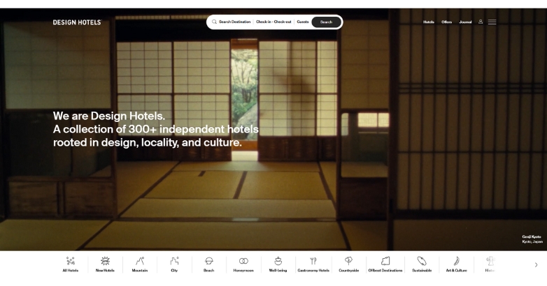 A visually appealing hotel website featuring a Japanese theme, highlighting design elements for hotel design agencies.