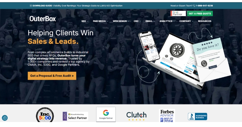 A sales and marketing software tailored for hotel website design agencies, developed by OuterBox.