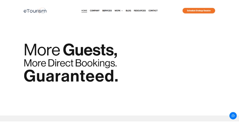Website interface showcasing hotel design services for eTourism agencies.
