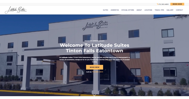 Website homepage for the Latitude Suites, featuring online marketing Hotel.
