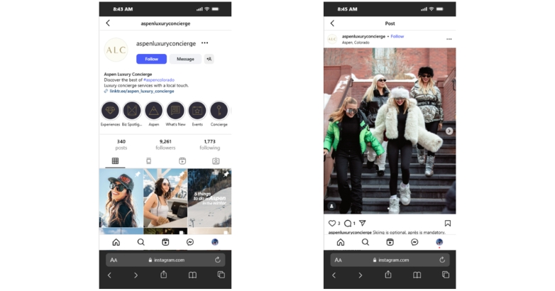 Aspen Luxury Concierge Instagram posts, illustrating their influence on travelers' decisions in hotel marketing.