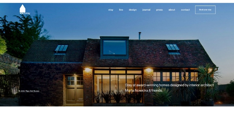 DOMstay website highlights the architectural beauty of homes with minimalist and elegant design.