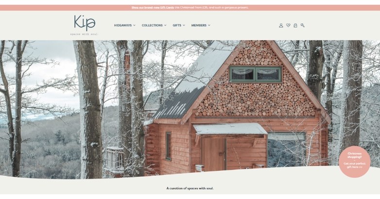 Kip Hideaways featuring large background image of cabin with cozy and minimalist design