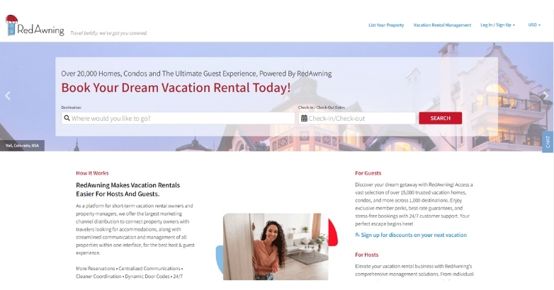 RedAwning website featuring high-quality imagery and booking system with clean and user-friendly layout