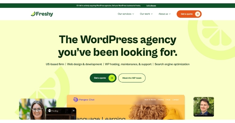 FreshySites' agency website focused on hotel website design solutions.